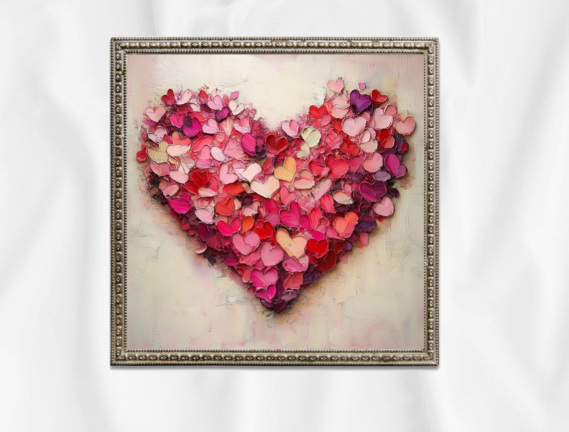 Multicolor Heart Impasto Painting Pink Red Purple Gallery Decor Print - Image 8