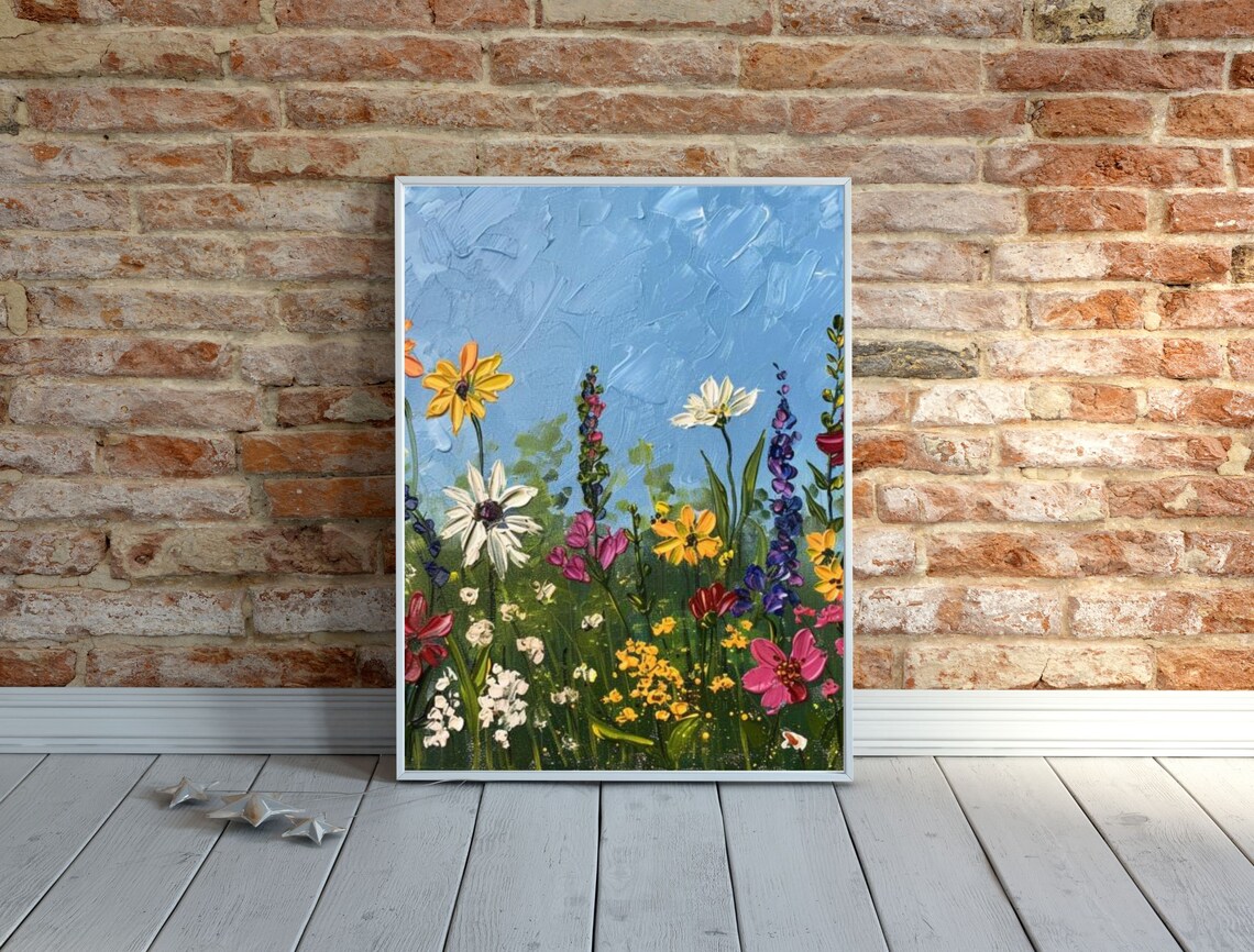 Set of 5 Wildflower Oil Paintings Colorful Floral Gallery Wall Poster - Image 4