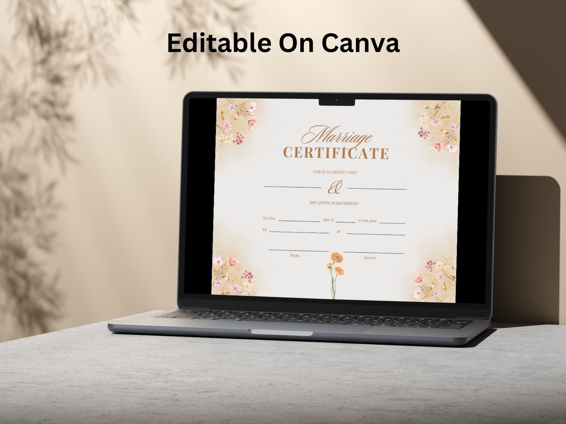 Editable Marriage Certificate Template Floral Wedding Keepsake Print - Image 5
