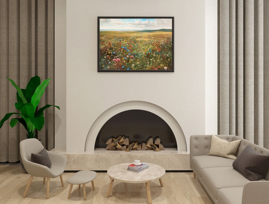 Colorful Wildflower Field Summer Meadow Landscape Painting Poster - Image 2