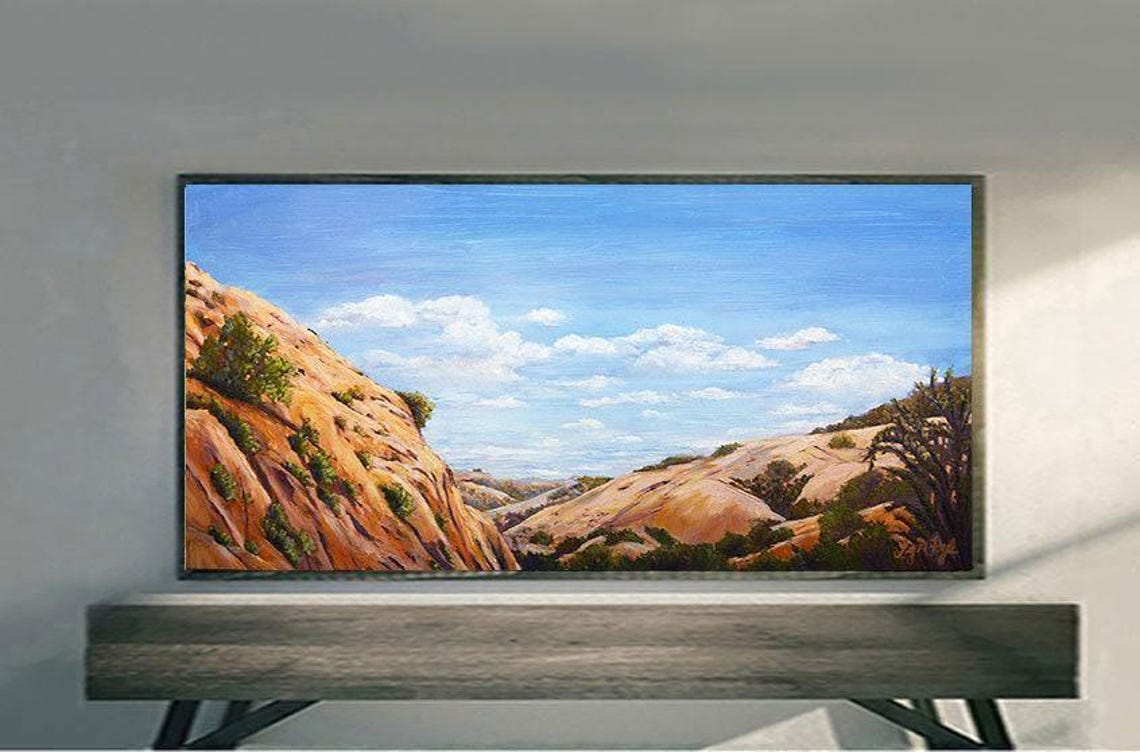 Santa Ynez Mountains Rocky Hills Blue Sky Landscape Painting Poster