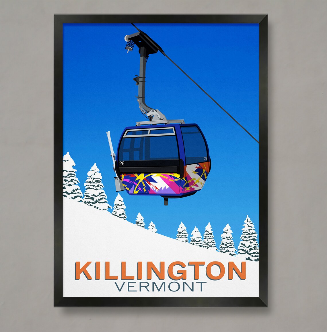 Killington Vermont Painted Gondola Cabin Cable Car Ski Travel Poster