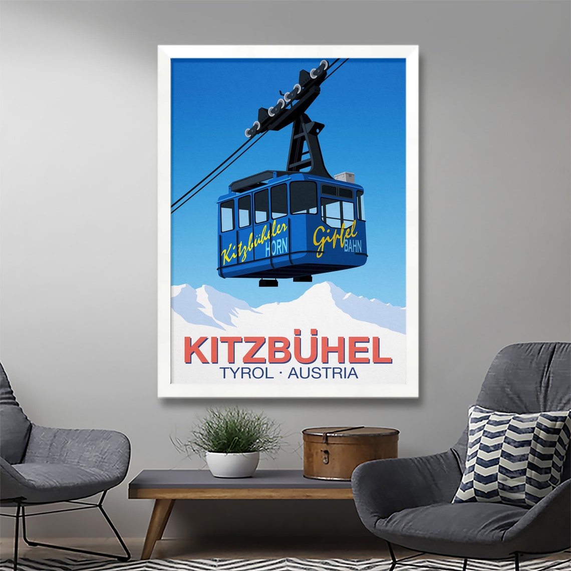 Kitzbuhel Tyrol Austria Blue Cable Car Gipfelbahn Travel Poster - Image 2