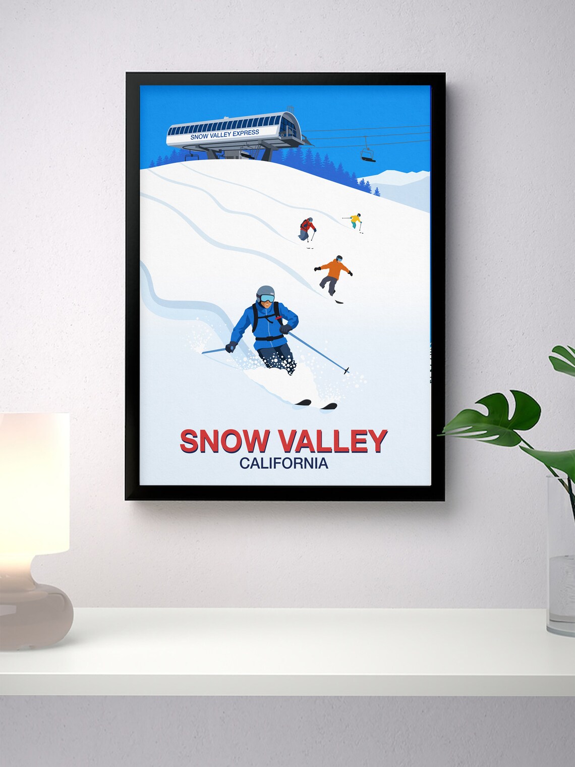Snow Valley California Classic Ski Resort Vintage Travel Art Poster - Image 3