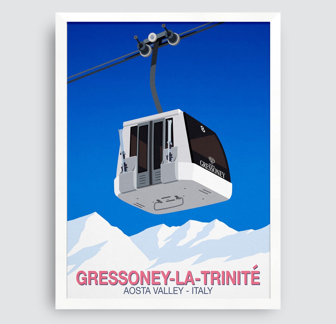 Gressoney La Trinite Aosta Valley Italy White Cable Car Ski Poster - Image 3