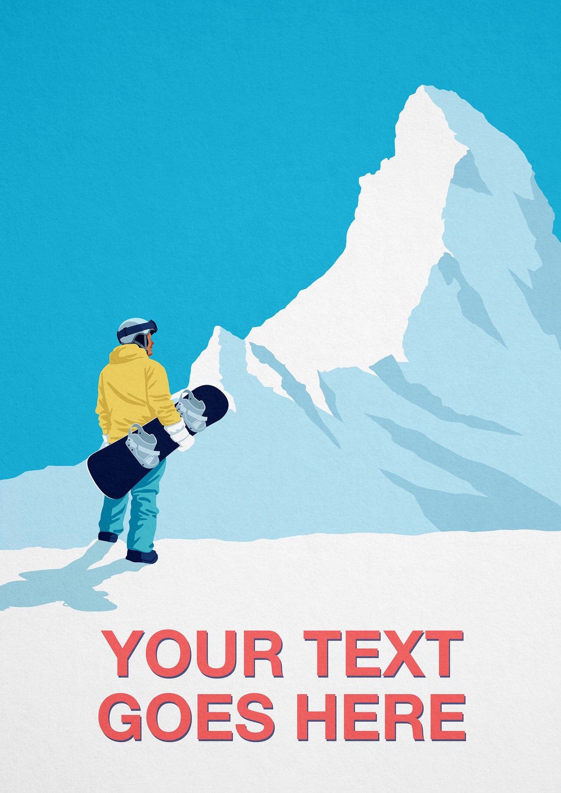 Personalised Snowboarder Mountain Poster Custom Text Ski Gift Art - Image 2