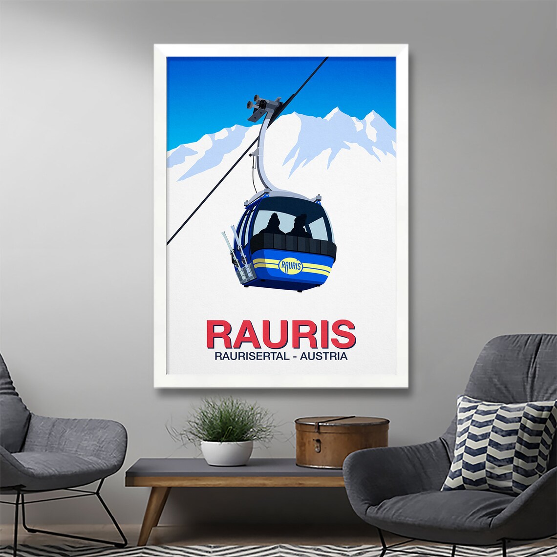 Rauris Ski Resort Poster with Blue Gondola Raurisertal Austria Peaks - Image 3
