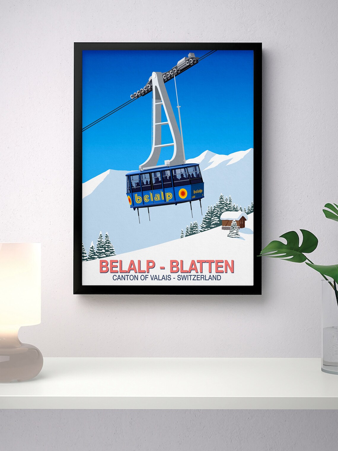 Belalp Blatten Valais Switzerland Blue Cable Car Gondola Ski Poster - Image 2