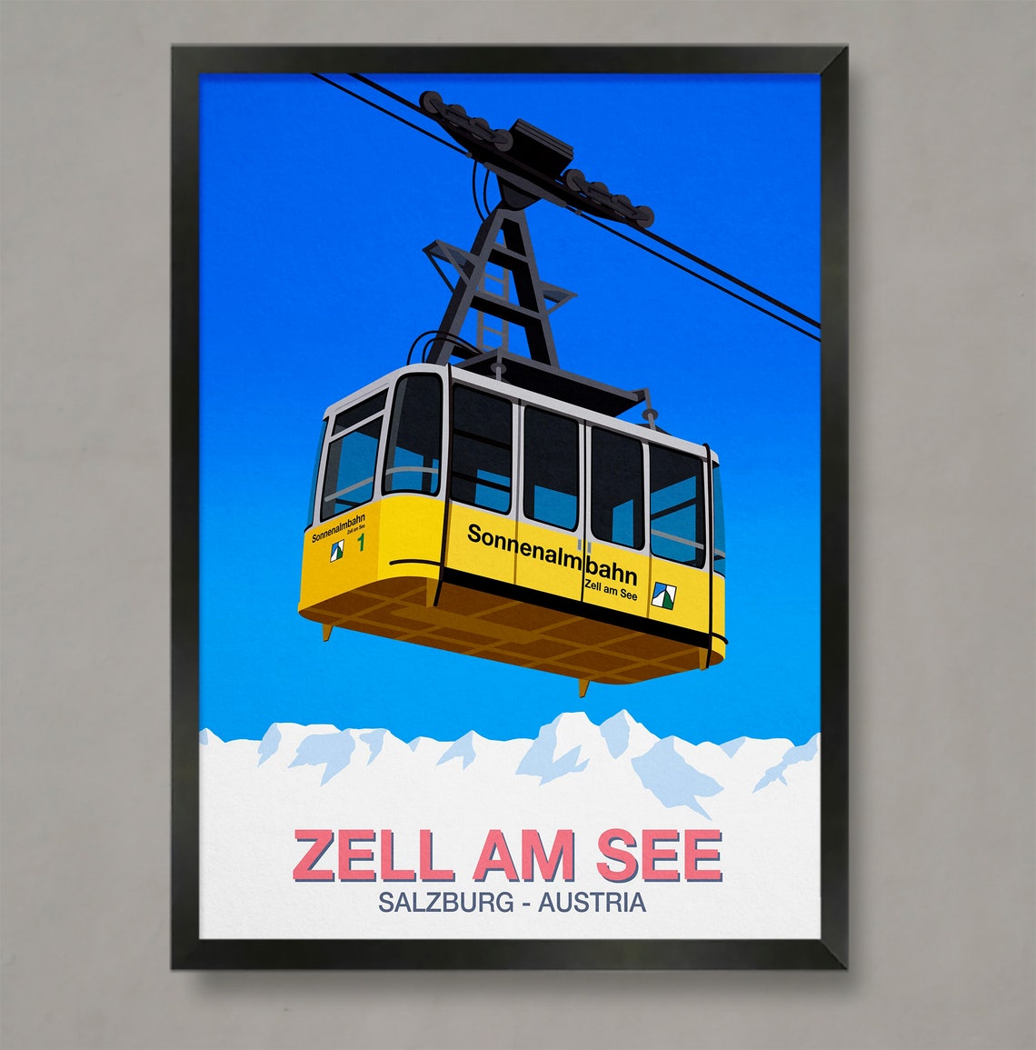 Zell Am See Salzburg Austria Yellow Cable Car Sonnenalmbahn Ski Poster