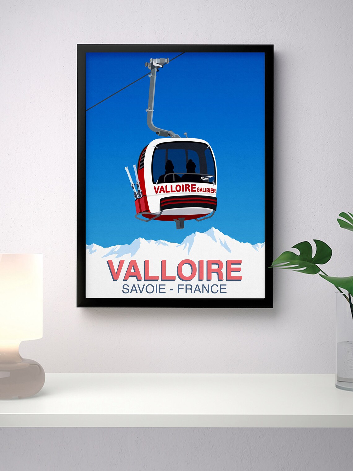 Valloire Savoie France Galibier Red White Gondola Cable Car Ski Poster - Image 2