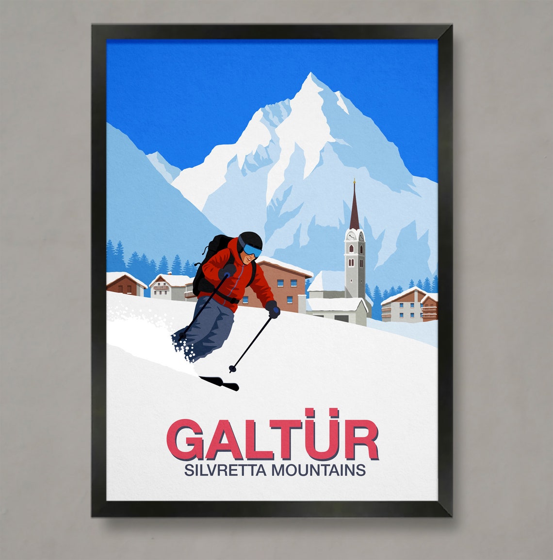 Galtür Silvretta Mountains Ski Poster Austrian Village Art Scene