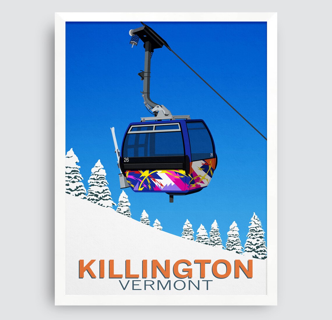 Killington Vermont Painted Gondola Cabin Cable Car Ski Travel Poster - Image 3