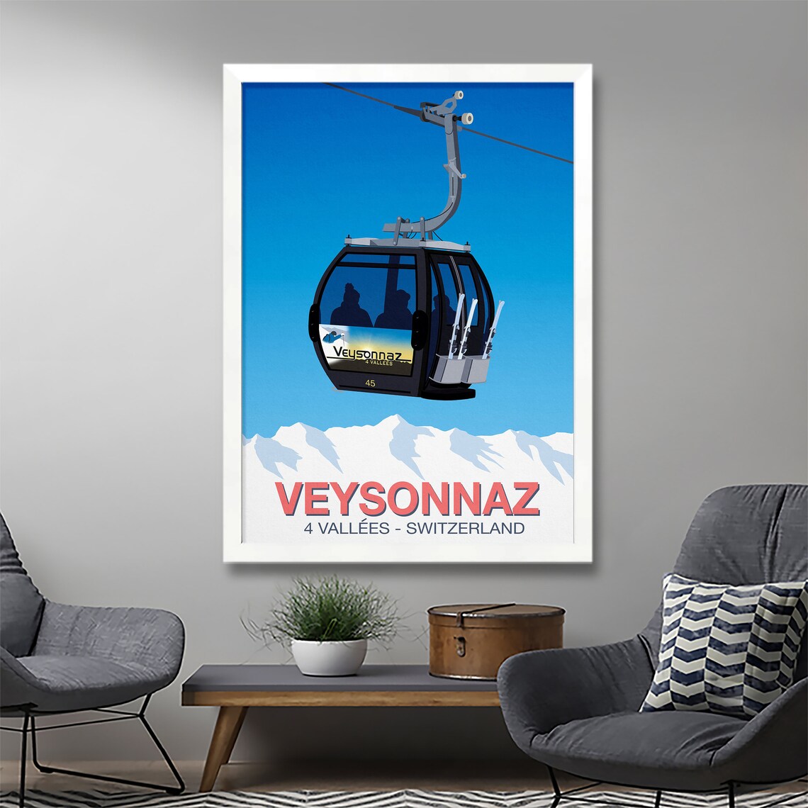 Veysonnaz Ski Resort Poster, Snowboard Travel Poster - Image 2