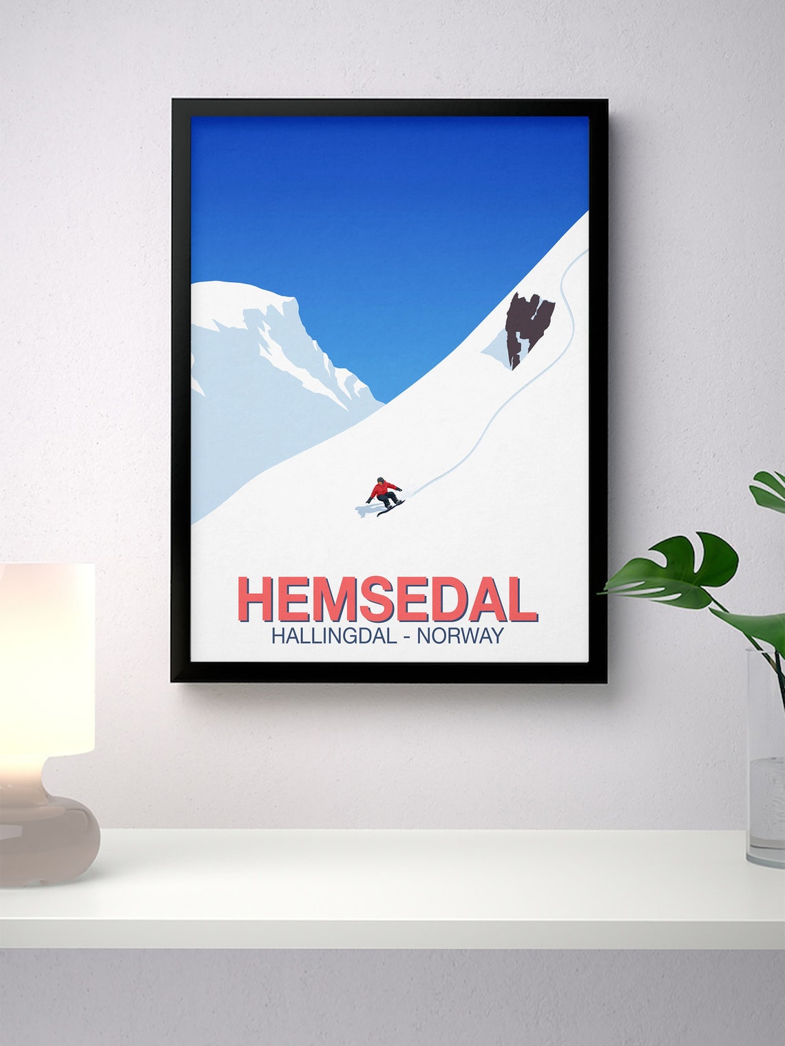Hemsedal Hallingdal Norway Lone Snowboarder Steep Slope Winter Poster - Image 2