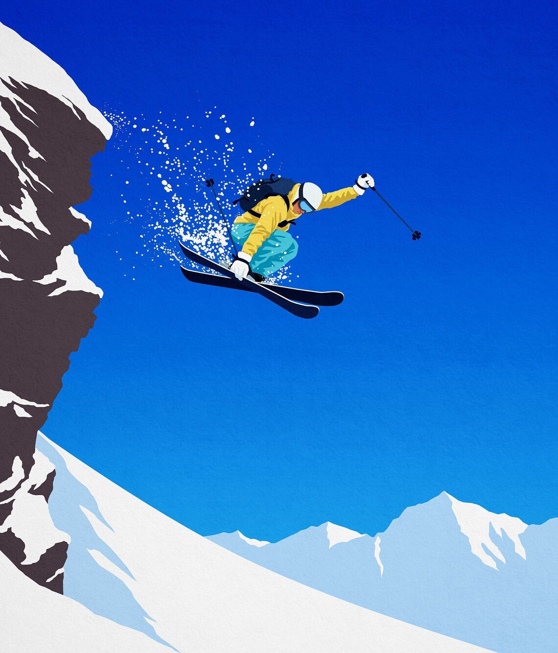 Grand Targhee Alta Wyoming Skier Cliff Jump Retro Ski Art Poster - Image 2