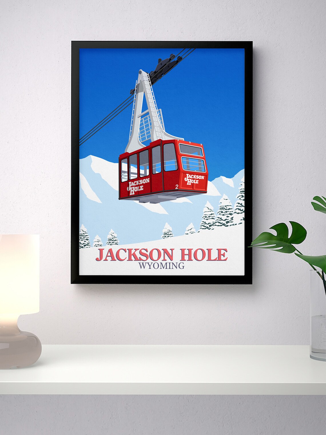Jackson Hole Wyoming Red Aerial Tram Cable Car Ski Travel Poster - Image 4