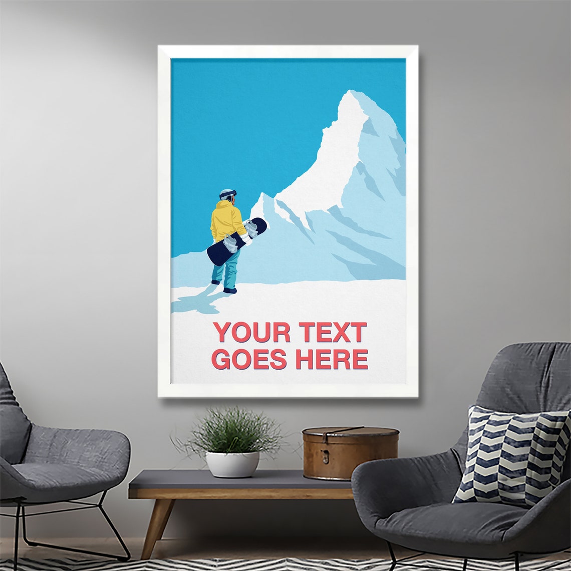 Personalised Snowboarder Mountain Poster Custom Text Ski Gift Art - Image 3