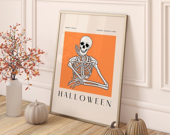 Creep It Real Sitting Skeleton Spooky Season Halloween Poster