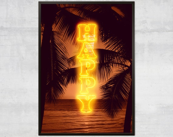 Happy Art Print Happiness Wall Motivational Poster Tropical