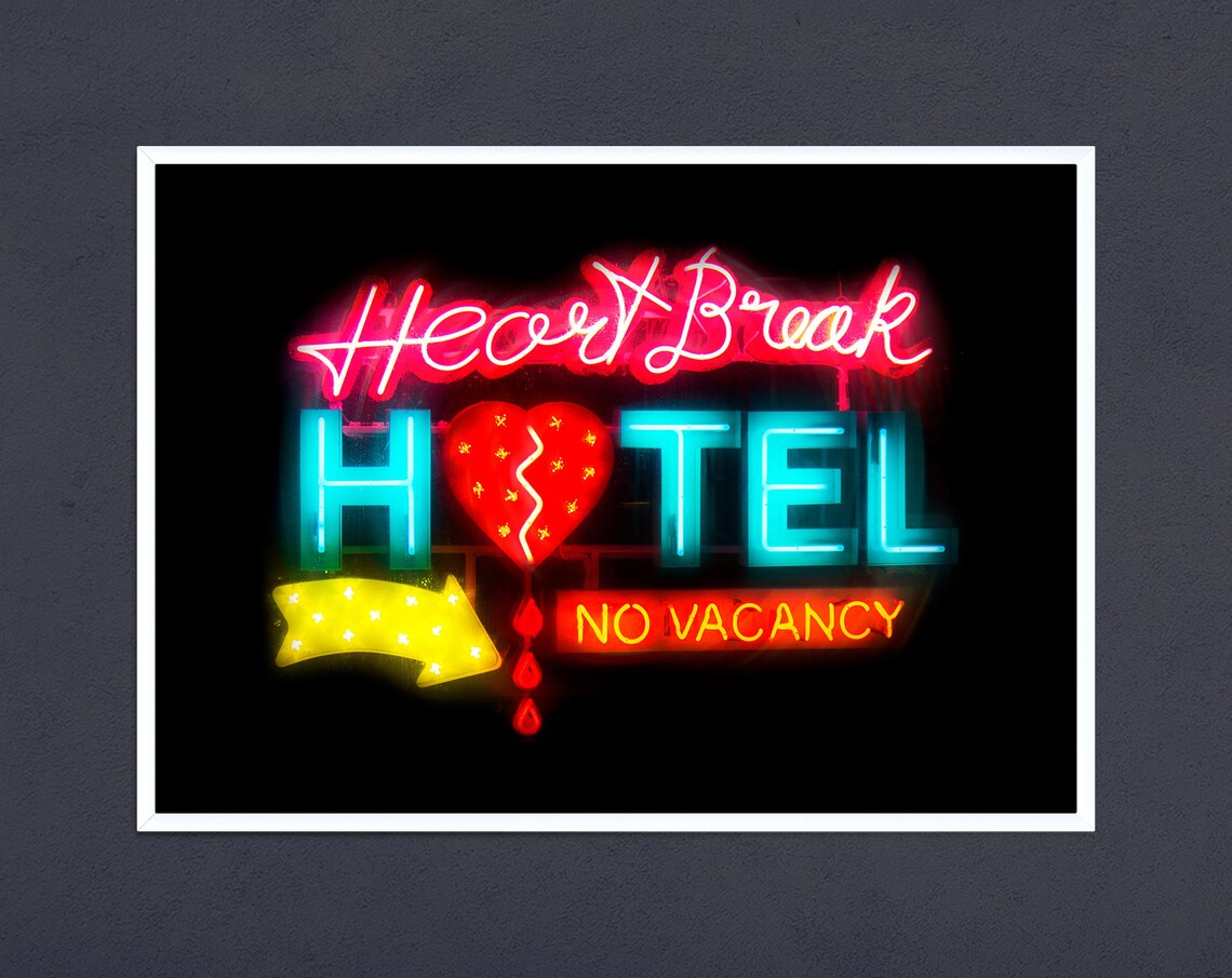 Heart Break Hotel Neon Print, Vintage Las Vegas Art