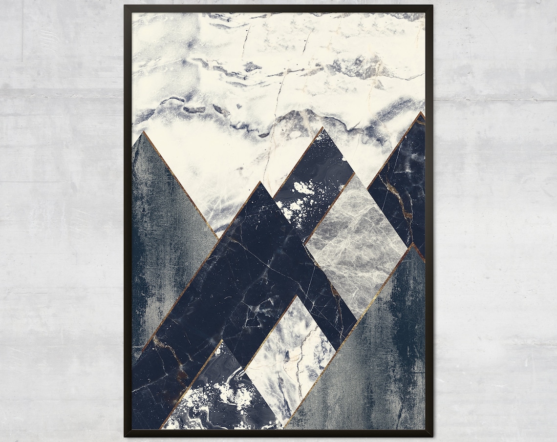 Marble Geometric Mountains, Scandi Art Print