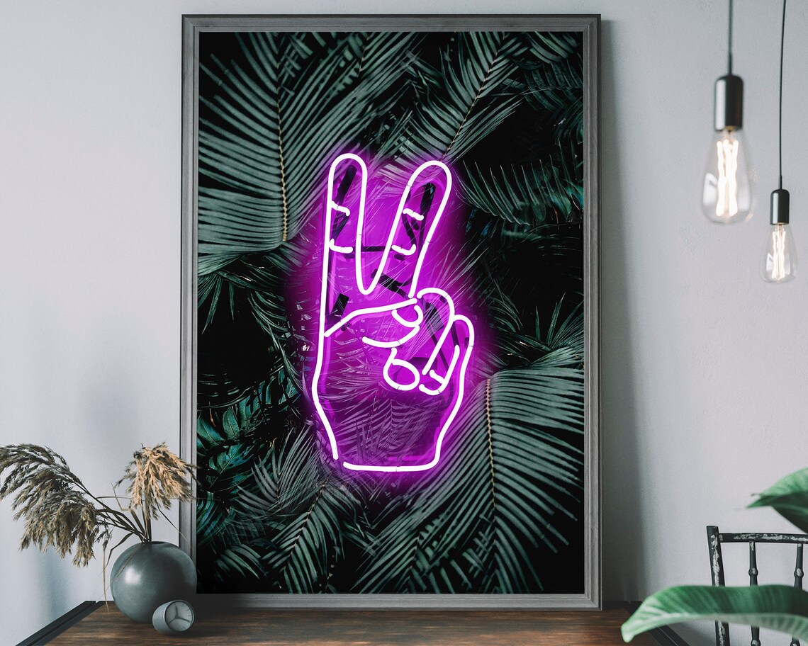 Peace Sign Neon Art Print, Love Symbol Poster