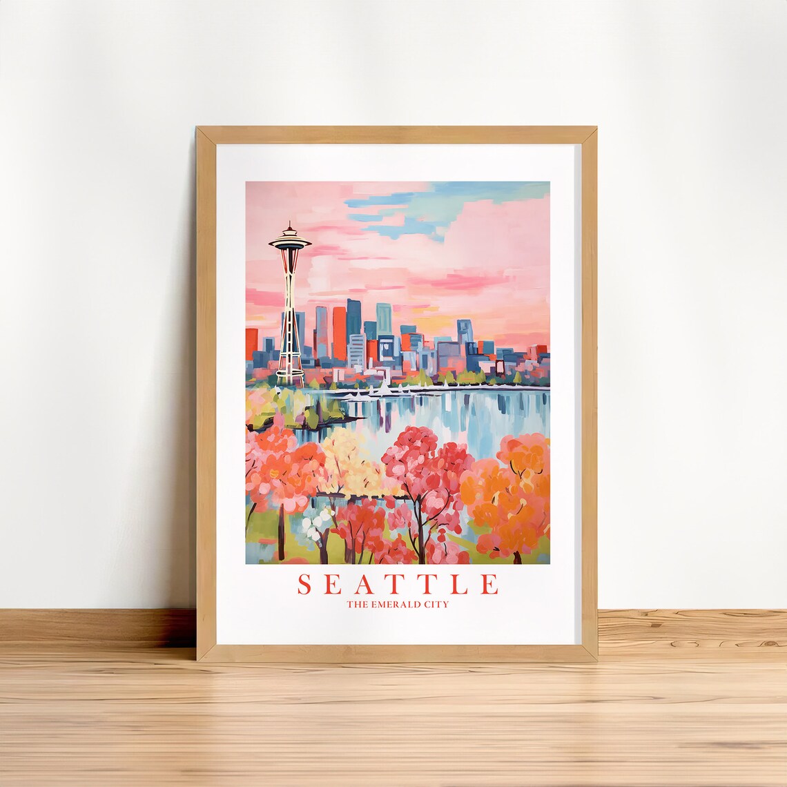 Seattle Travel Poster, Retro City Skyline Art Print