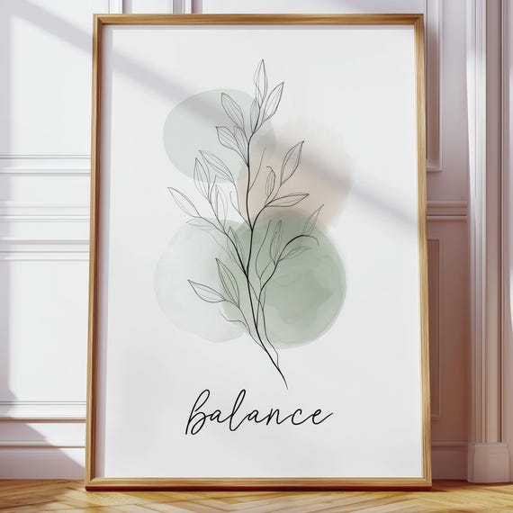 Modern Living Room Wall Decor Minimalist Plant Art Watercolor Leaves Illustration Green Beige Scandinavian Style Print
