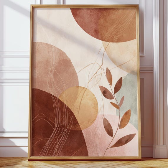 Modern Living Room Decoration Boho Wall Art Abstract Earthy Shapes Illustration Minimalist Print Natural Tones Office Hallway