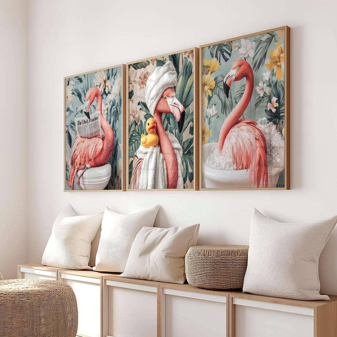 Flamingo Reading The Daily Feather on a Toilet Botanical Poster - Image 6