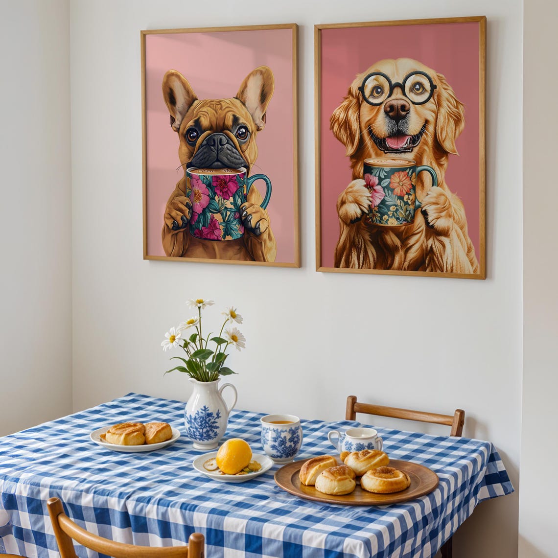 Golden Retriever Wearing Glasses Holding a Floral Coffee Mug Poster - Image 2