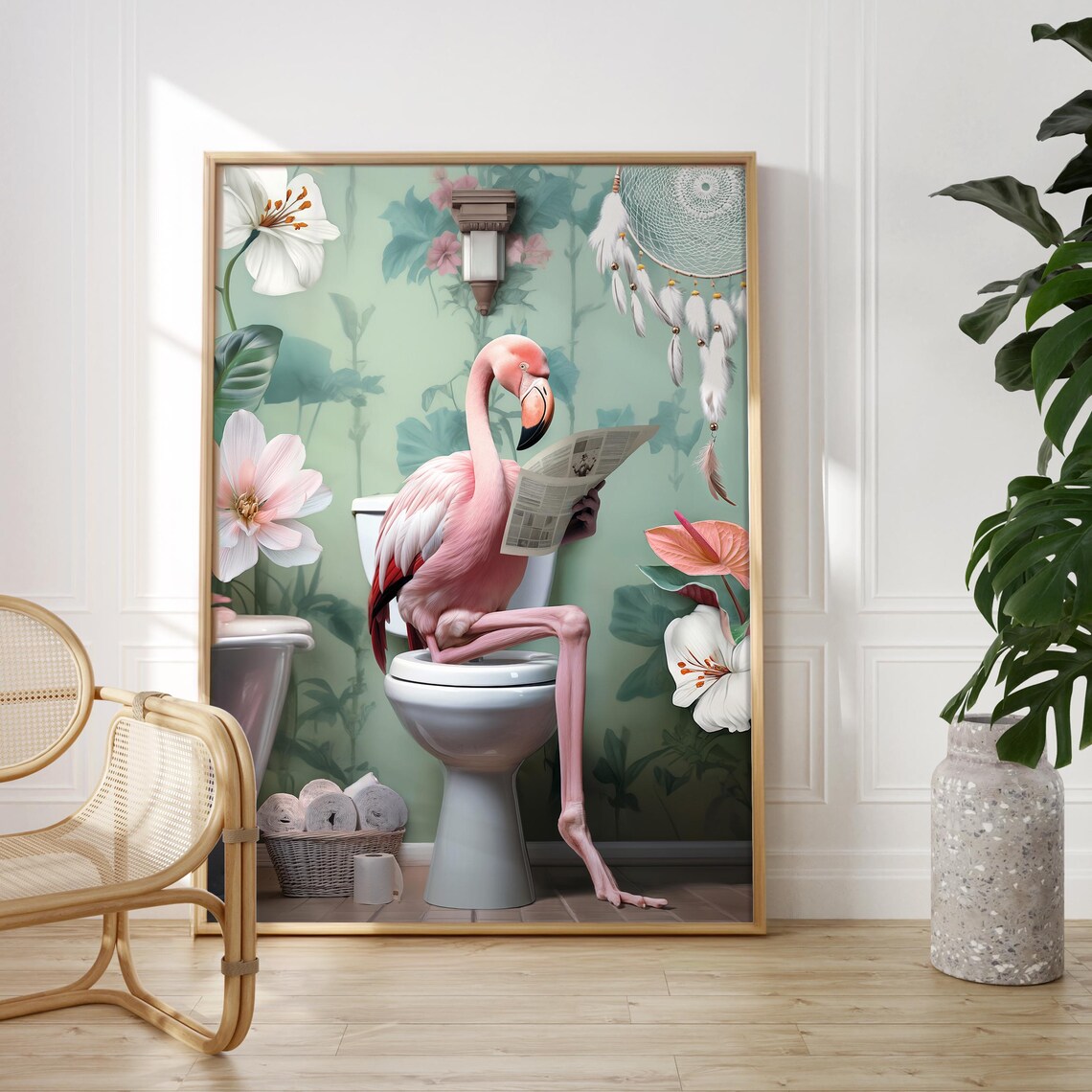 Funny Flamingo Toilet Print Bathroom Wall Art Poster Tropical Bathroom Art Pink Flamingo Wall Decor Restroom Print Flamingo Lover Gift - Image 5
