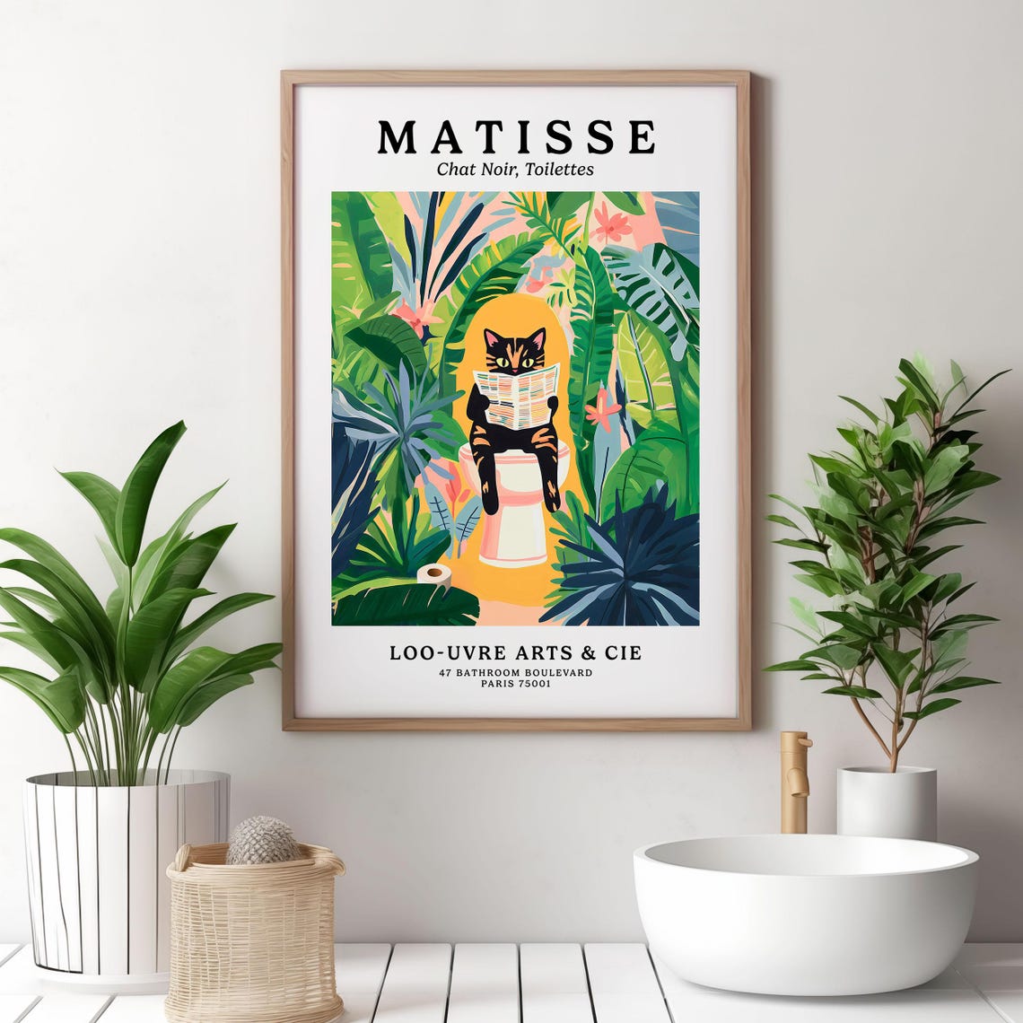 Matisse Style Black Cat Reading on a Pink Toilet Parody Art Poster - Image 3