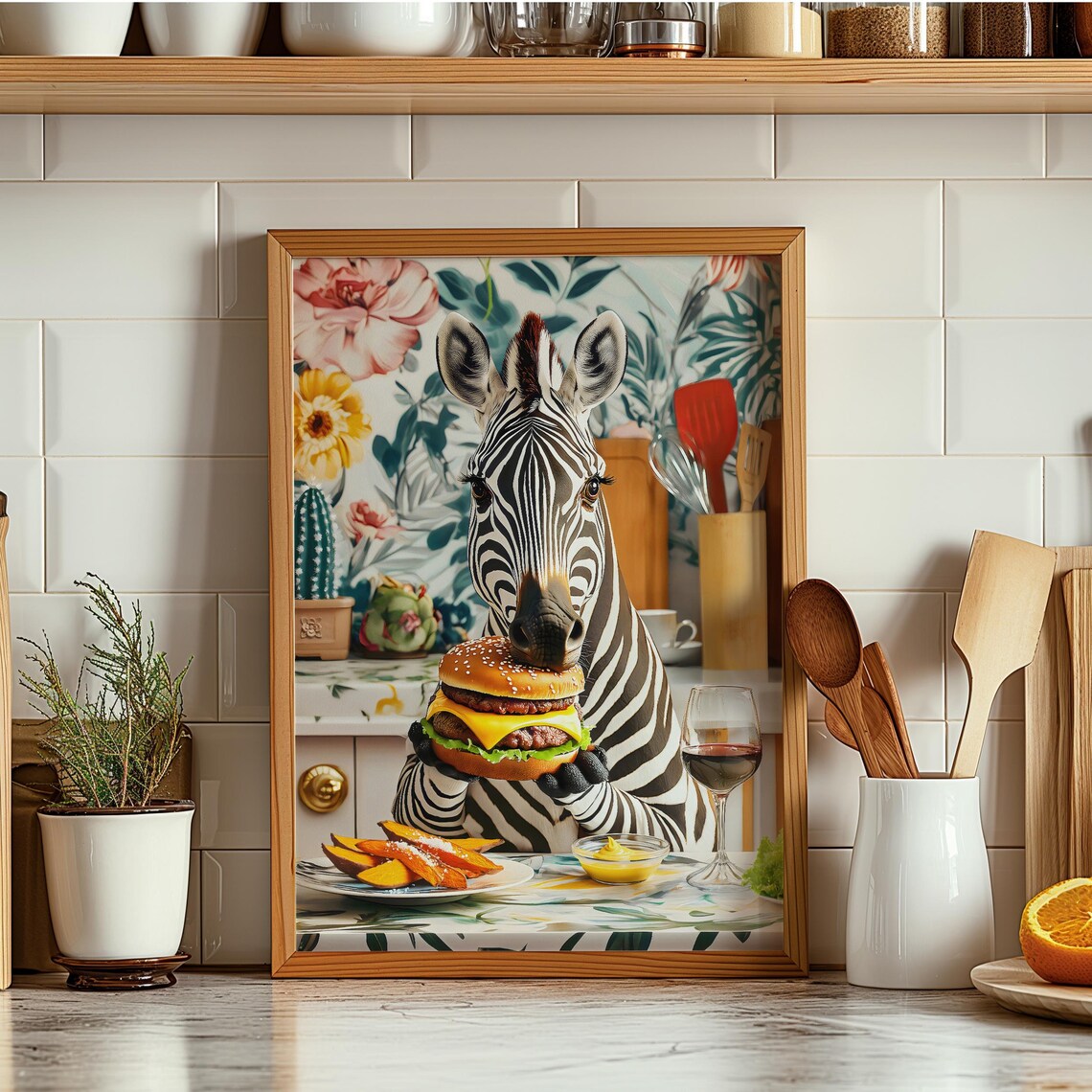 Zebra Eating A Burger, Humorous Kitchen Decor - Image 6