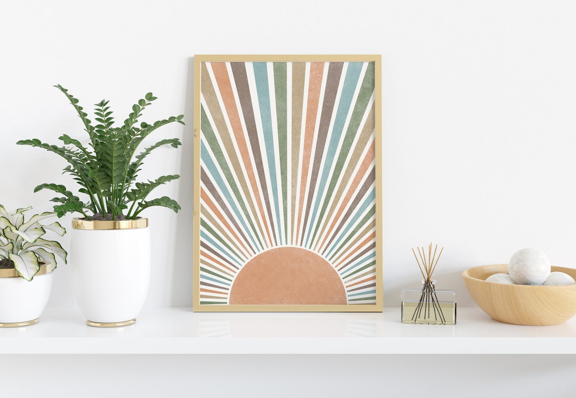 Soft Pastel Sunrise Sunburst Minimalist Boho Neutral Art Poster - Image 3