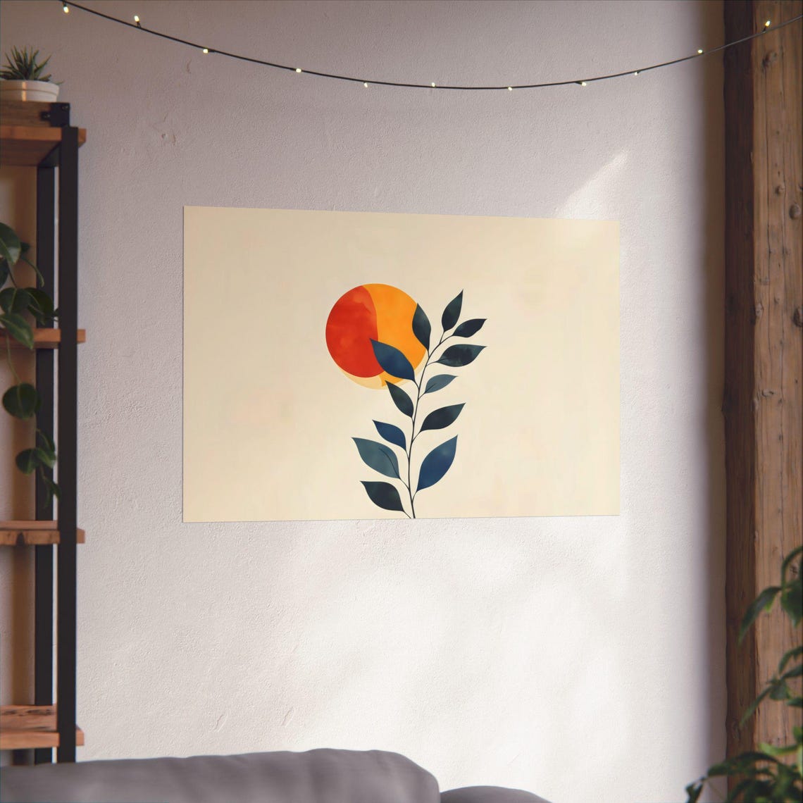 Abstract Sun and Branch Minimalist Two Tone Modern Art Poster - Image 2