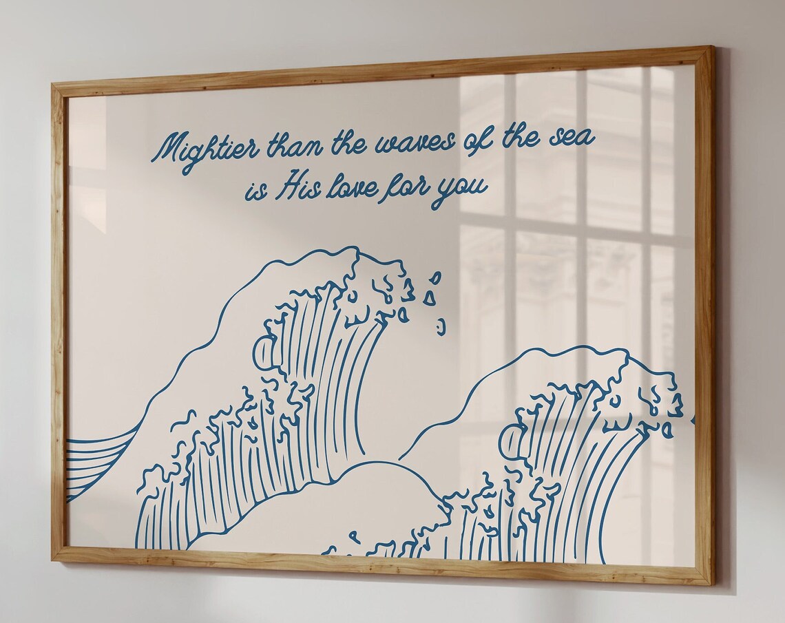 Mightier Than The Waves Art Print Minimalist Christian Wall Art Psalm 934 Print Bible Scripture Art 1 Horizontal Print