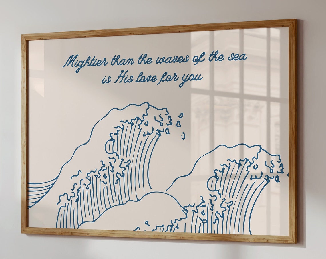 Mightier Than The Waves Psalm 93:4 Ocean Wave Line Art Poster