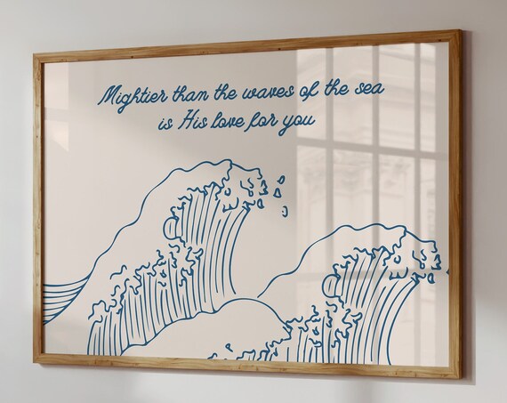 Mightier Than The Waves Psalm 93:4 Ocean Wave Line Art Poster