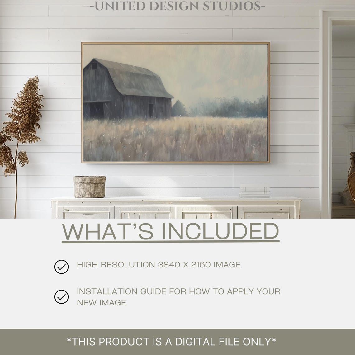 Rustic Gray Barn Field Muted Neutral Farmhouse Painting Poster - Image 2