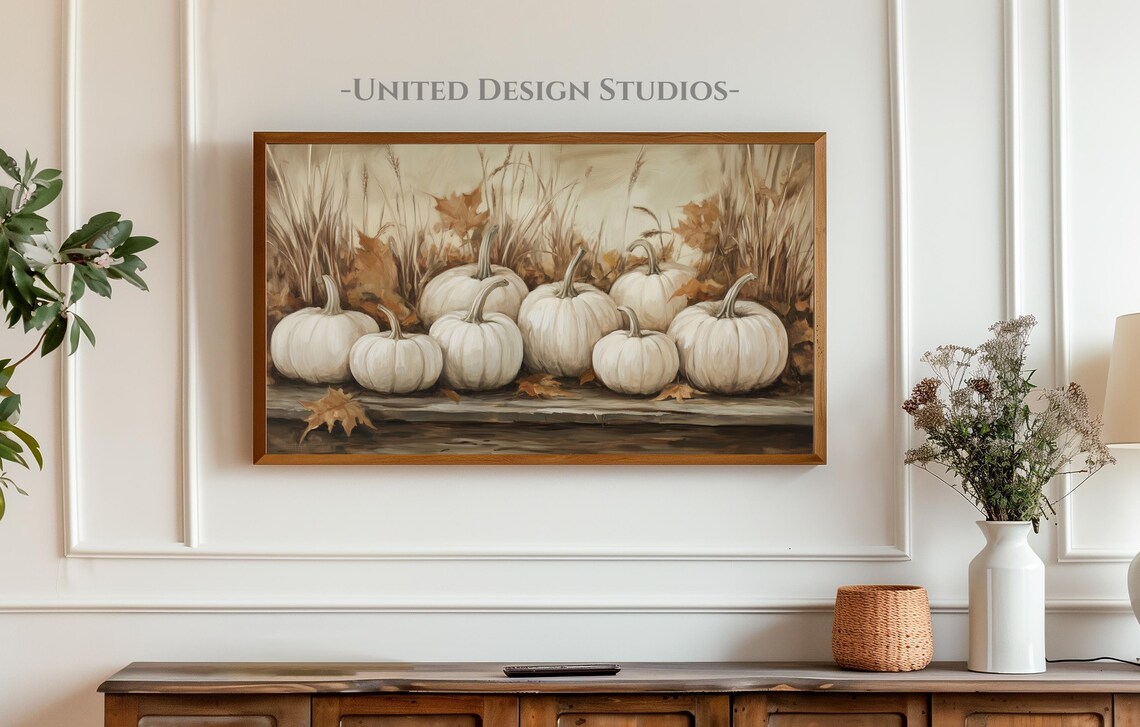 Pumpkin Painting Art Print, Neutral Farmhouse Fall Decor - Image 3