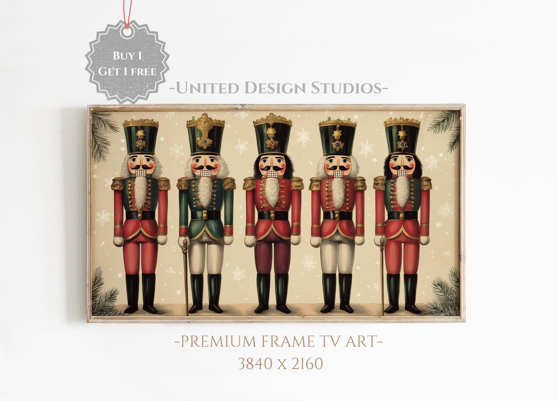 Vintage Nutcracker Soldiers Row Red Green Christmas Holiday Poster