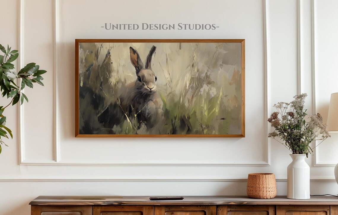 Easter Bunny Neutral Spring Rabbit Painting - Image 4