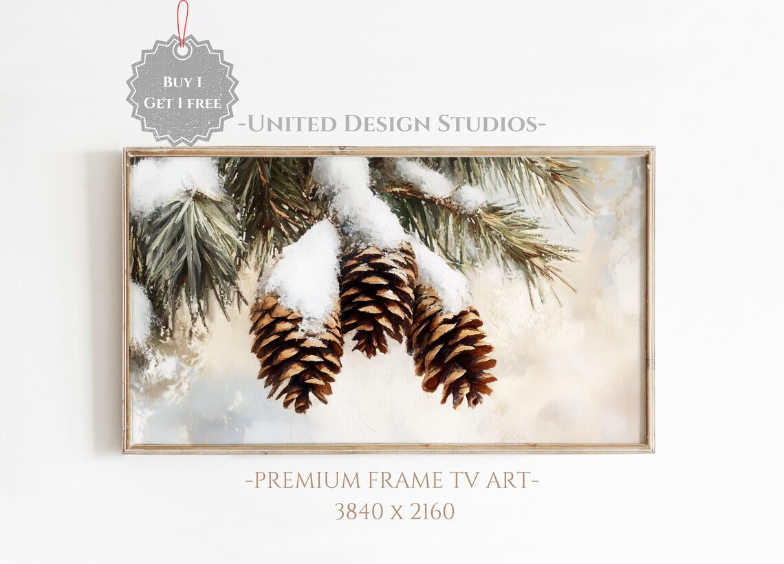 Winter Pinecones on Snow, Cottagecore Art Print
