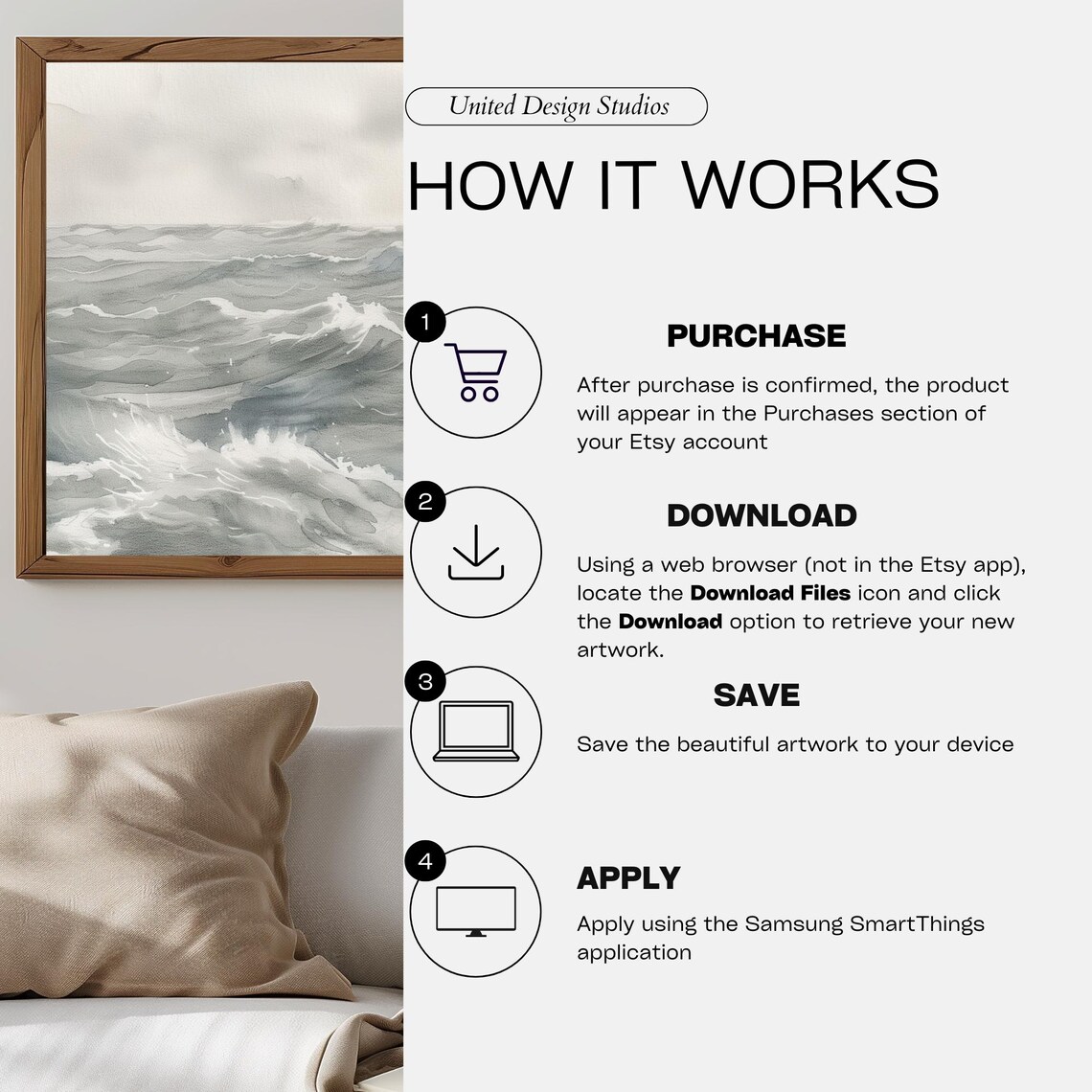 Gray Ocean Waves Painting Moody Seascape Minimalist Stormy Sea Wall Art Poster - Image 3