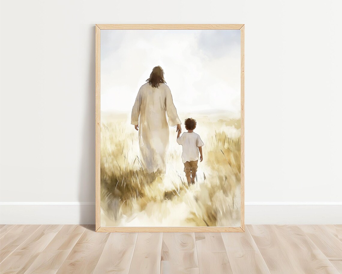 Jesus Walking With A Young Boy, Christian Art Print - Image 3