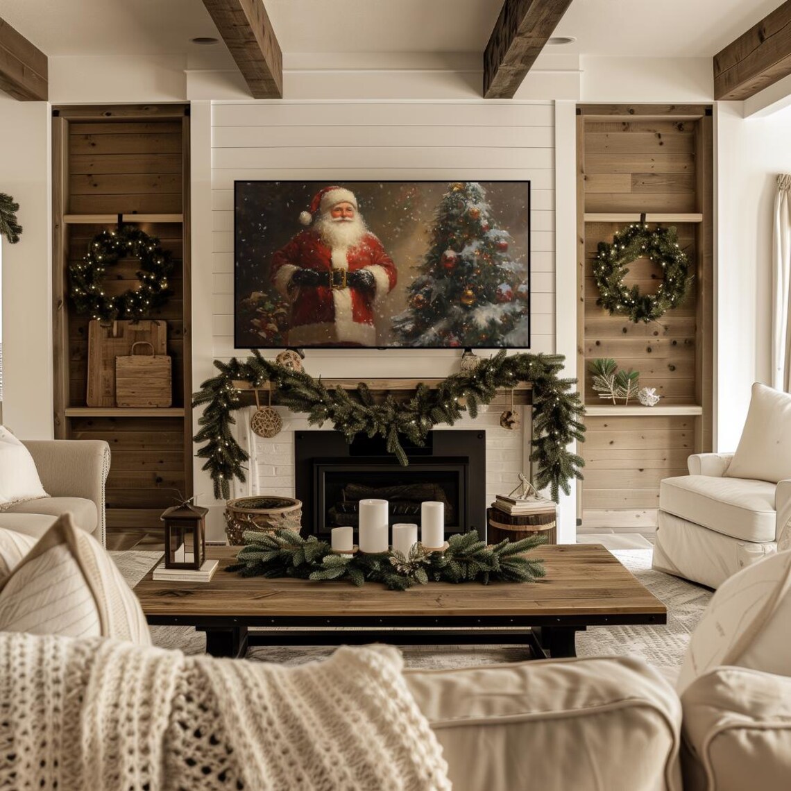 Santa and Christmas Tree Holiday Art Print - Image 4