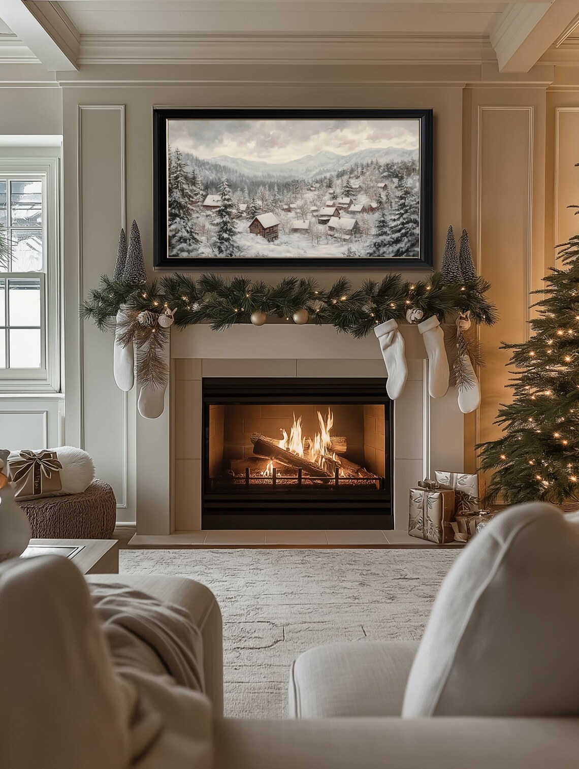 Winter Mountain Town Christmas Village Art Print - Image 2