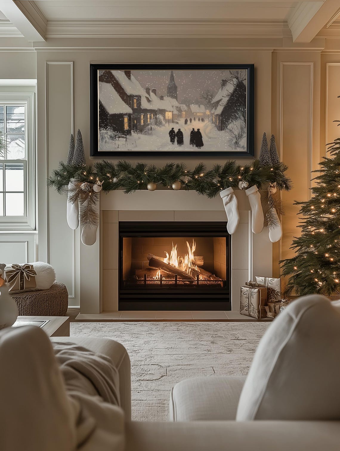 Frame Tv Winter Art Painting Of Classic Moody Winter Town Frame Tv Art Holiday Frame Tv Art Farmhouse Winter Village Frame Tv Art - Image 2