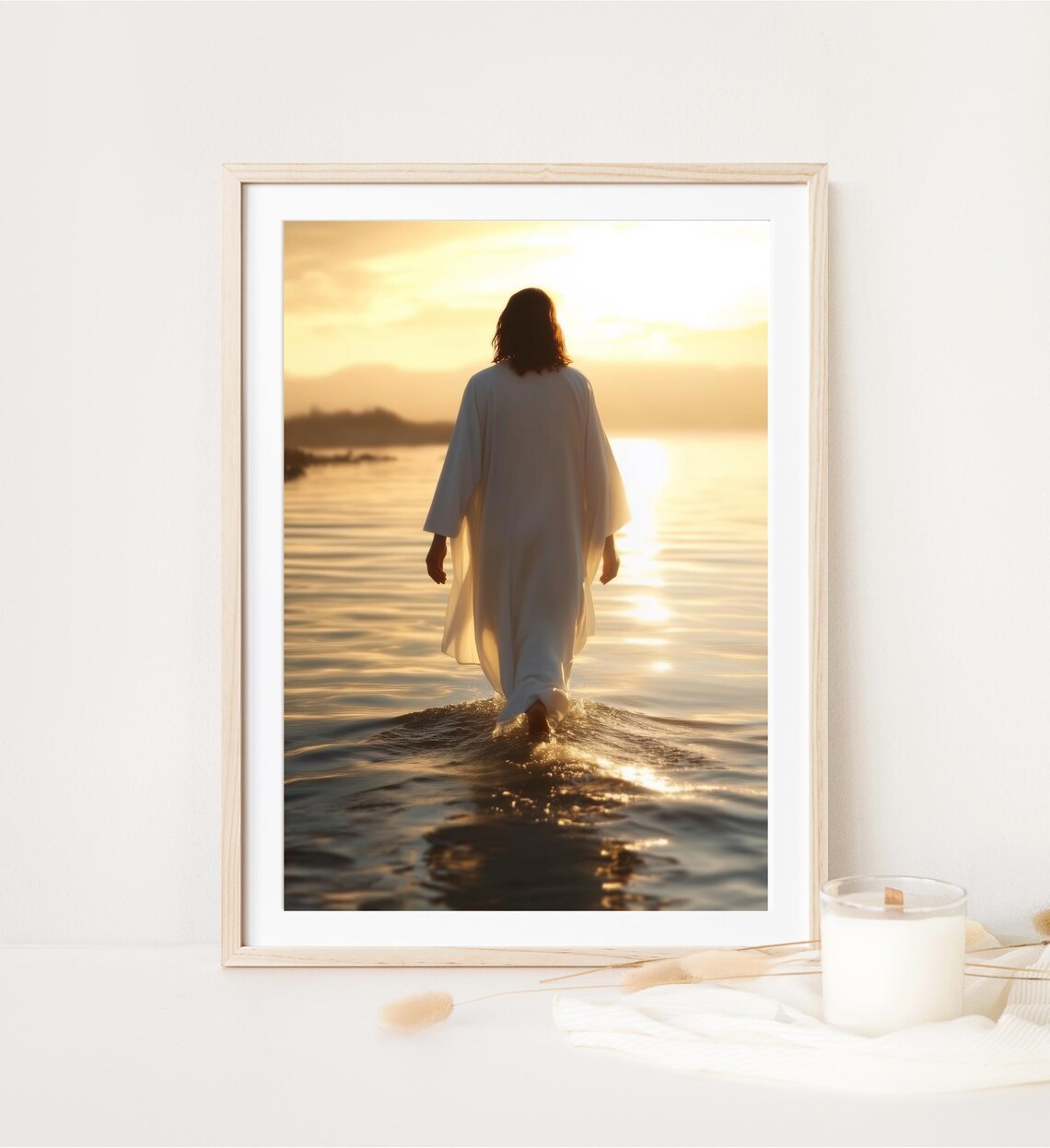 Jesus Walking On Water Sunrise Golden Light Christian Faith Art Poster - Image 4